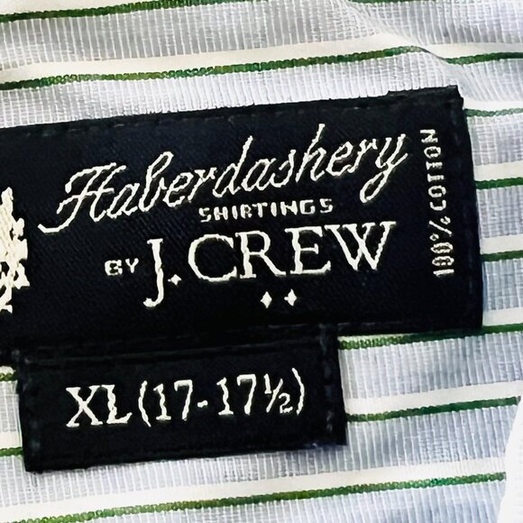 J. Crew Haberdashery Men's Blue/Green Striped Button-Down Shirt Size XL 17-17.5 - Picture 8 of 10